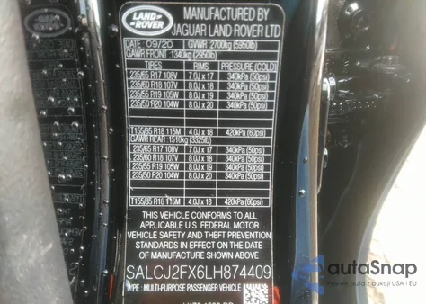 2020 Land Rover Discovery Sport S z USA, uszkodzony, nr VIN SALCJ2FX6LH874409